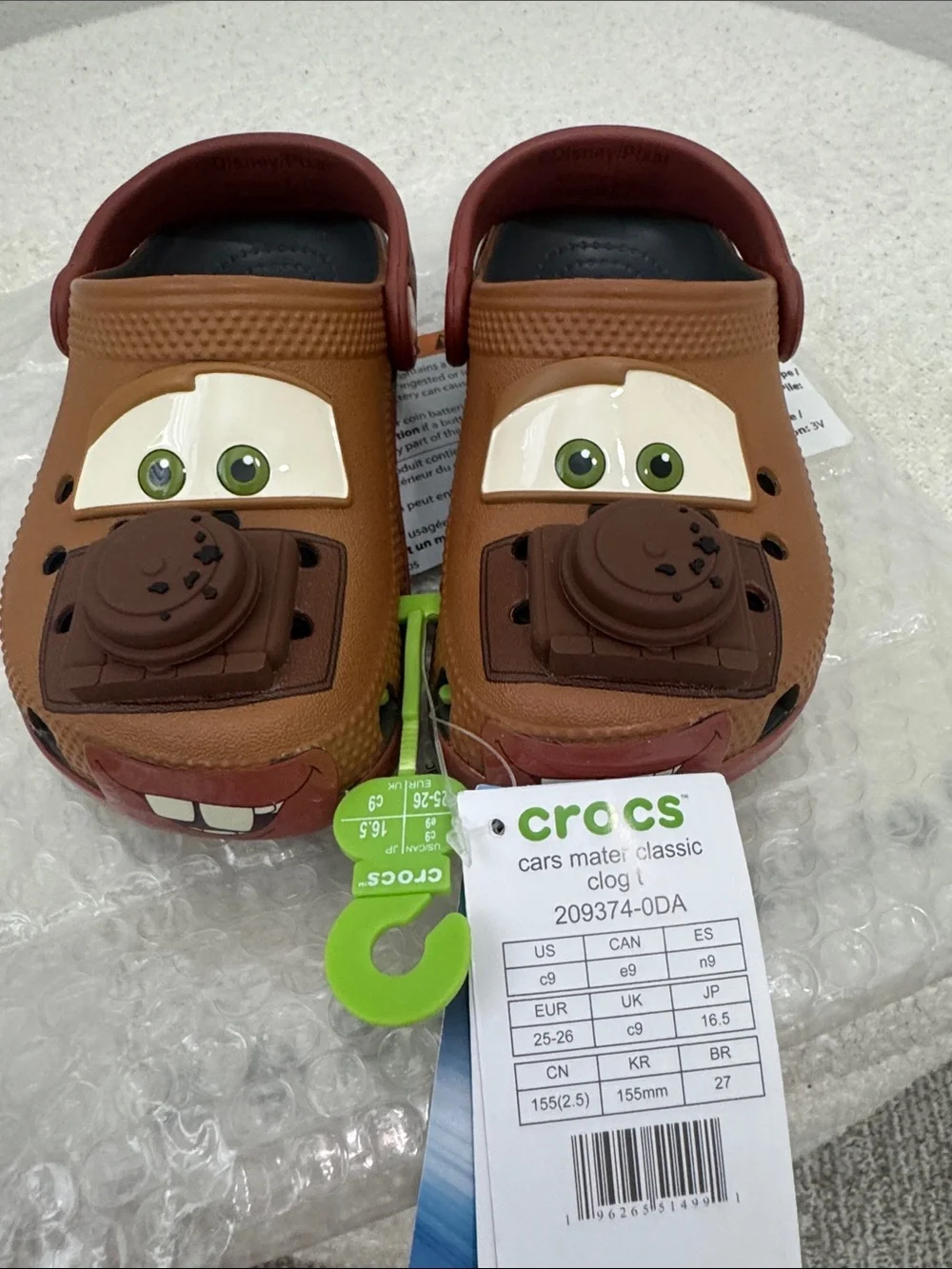 NWT CROCS Disney Cars Mater classic clog